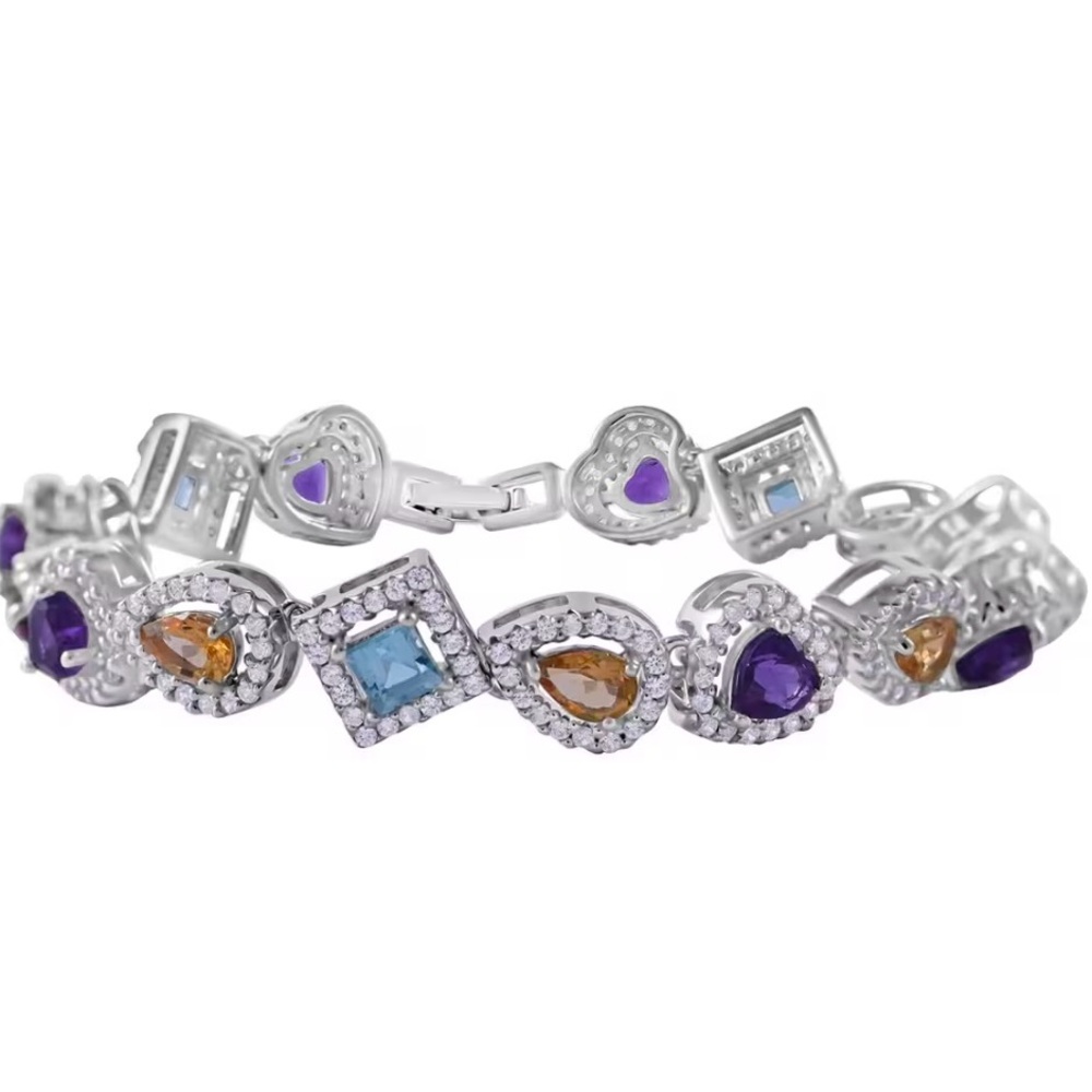 Elegant Silver Bracelet with Purple and Blue Accents